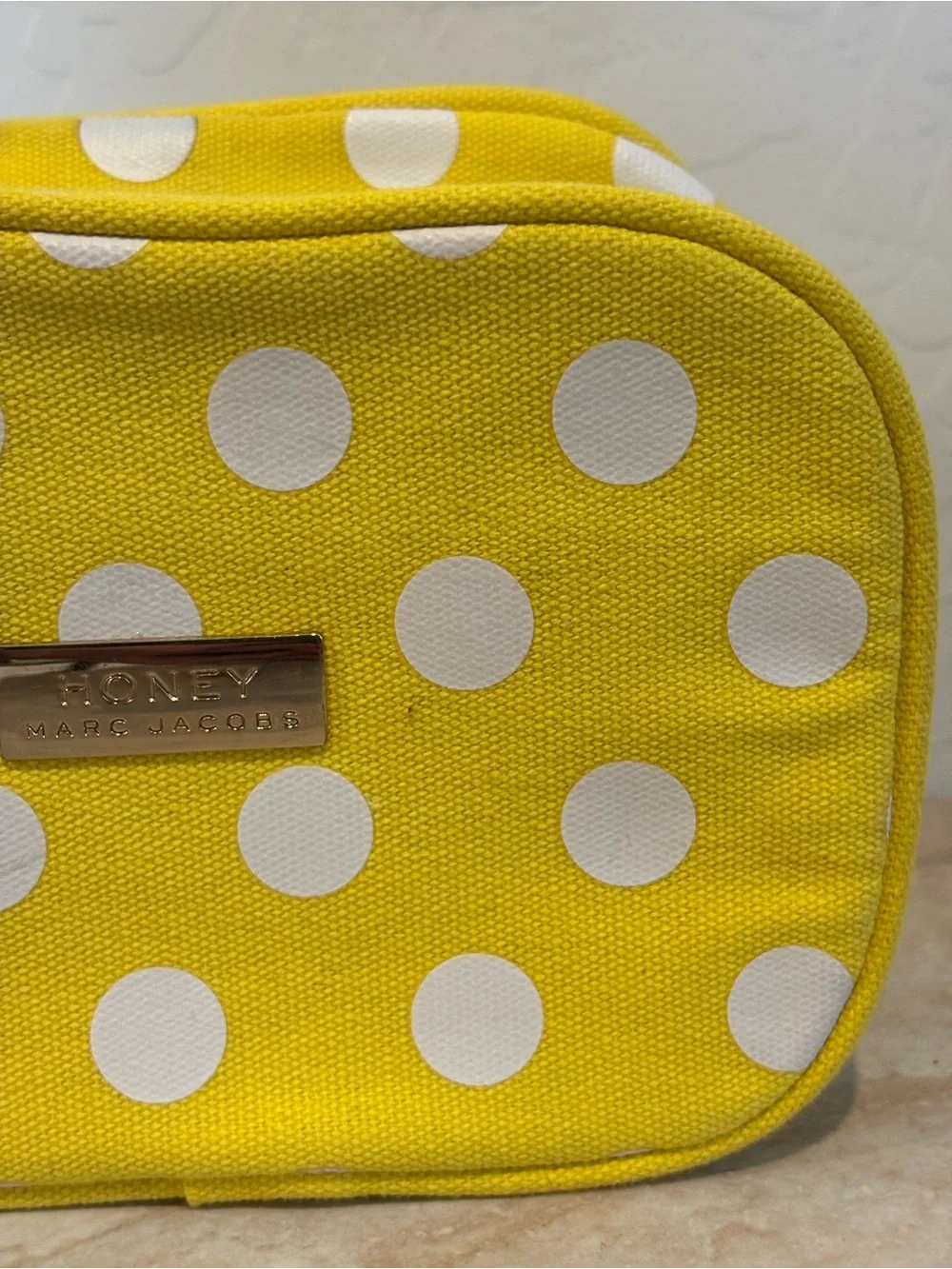 Marc Jacobs Honey Yellow and White Polka Dot Cosmetic Pouch